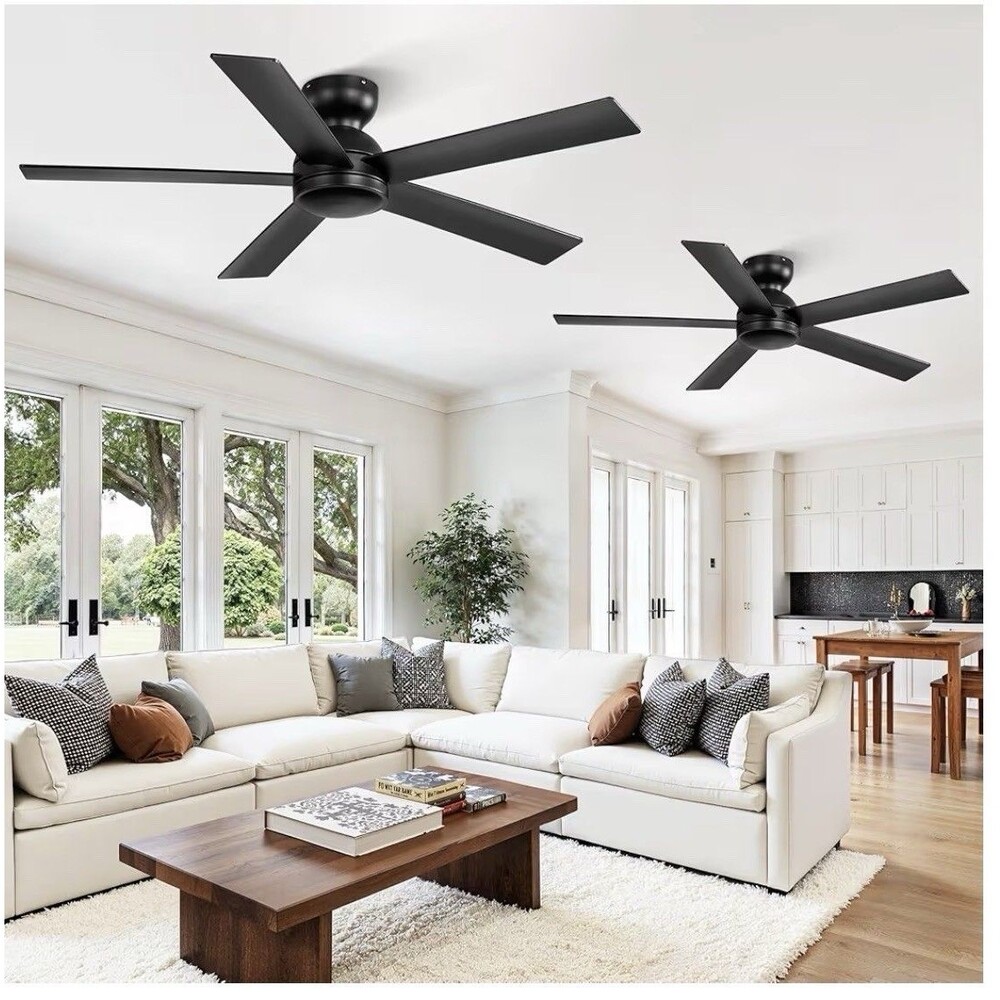2 Pack Black Ceiling Fan 48 Inch Remote 6 Speeds Brown No Light With Remote